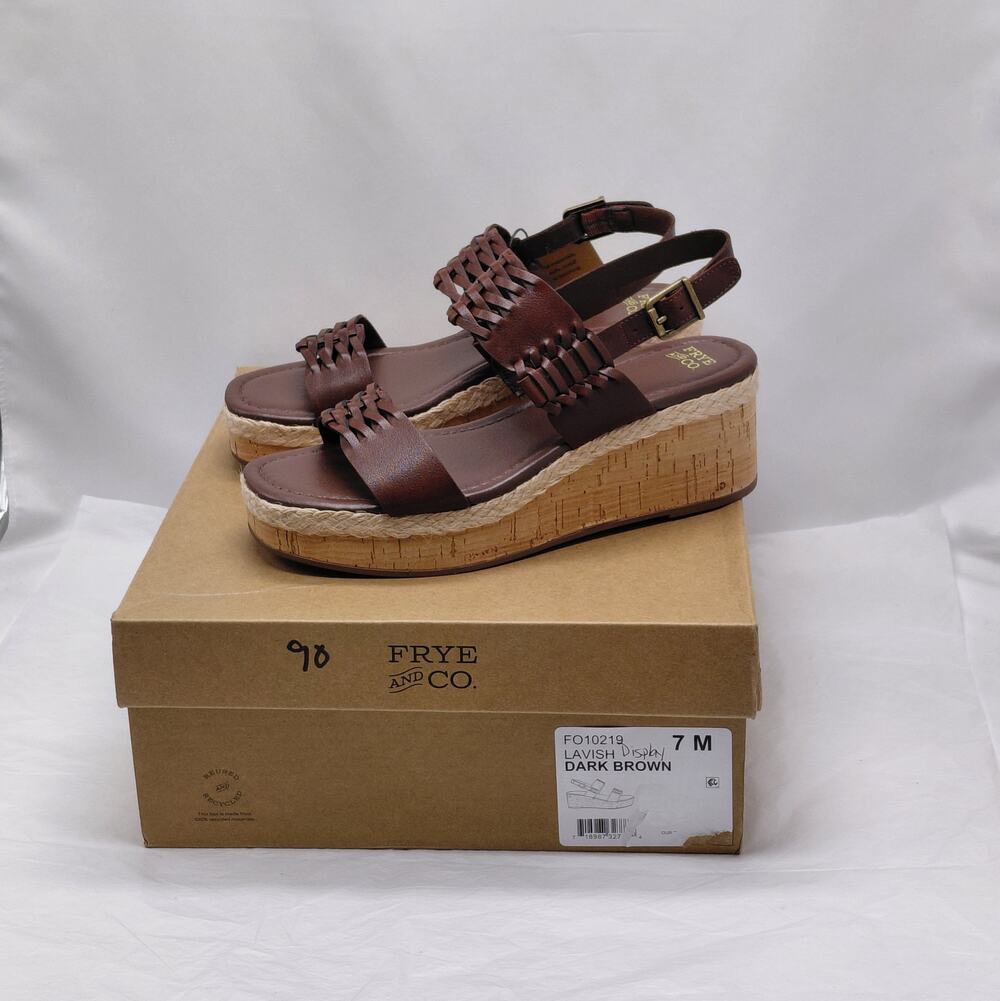 Frye and Co Womens Platform Wedge Sandals Size 7 Brown faux Leather Boho Comfort